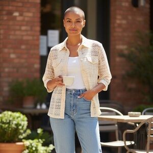 Y2K sheer lace button front blouse petite boho romantic top